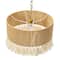 Hello Honey® 16" Brown Coastal Pendant Lamp with Natural Paper Rope Shade, Fringe Detail and Iron Base